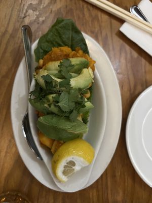 Avocado, potato and chickpea salad  at Cafe Himalaya in New York City