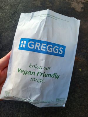 Vegan Advertising on Packaging. at Greggs in New York