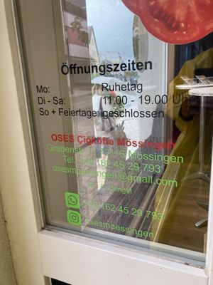 Öffnungszeiten  at Oses Cigköfte Mössingen in Baden-württemberg