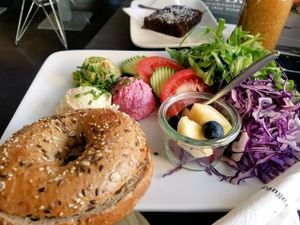 vegan power breakfast, brownie,  and mango smoothi at Blueorange Coffee and Bagel - Margaretenstrasse in Vienna