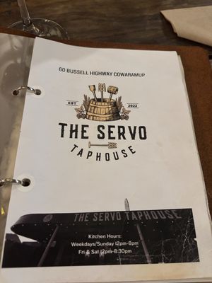 Front of menu  at The Servo Taphouse in Cowaramup