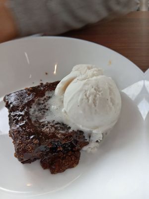 Salted caramel brownie, with coconut vanilla ice cream at Harbour Lights Inn in South Shields