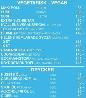 Vegan Menu at Helens Sushi in Stockholm
