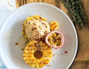 Grill Pinaapple with ice cream at Bodhi Vegan Cafe & Restaurant in Phuket