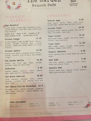 Vegan burger and vegan bagel listed on the menu. We did not ask but other options look like they could be modified to be vegan. at The Garden Brunch Café in Catalunya