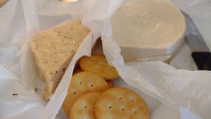 Herbed cheddar & brie with our own crackers at The Herbivorous Butcher in Minneapolis