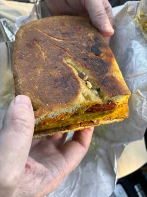 This somehow does not show how huge the breakfast sandwich is! at The Herbivorous Butcher in Minneapolis