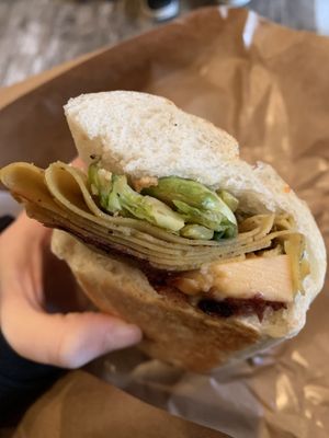 Hot pressed leftovers sandwich at The Herbivorous Butcher in Minneapolis