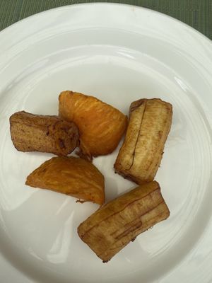 Banana and kumala for breakfast   at Erakor Island Resort in Port Vila