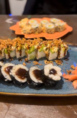 Shiitake Futomaki roll & veggie crunch roll & vegetable panko roll  at Zoya in England