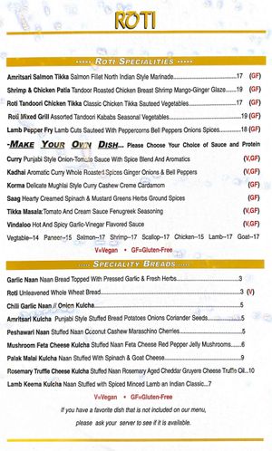 Menu 2  at Roti Indian Kitchen in Grand Rapids