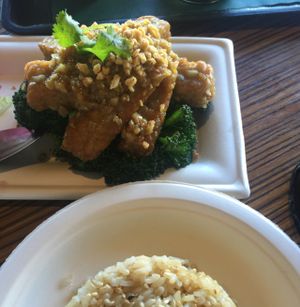 Amazing Tempeh and brown rice at Happy Elephant Vegan in Long Beach