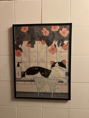 Bathroom has a delightful cat theme! at Casa da Mully in Lisbon