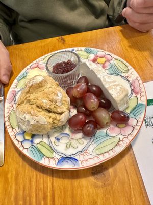 The Edinburgh Breakie. Scone with choice of jam. Also with fruit and Muka Brito cheese.  at Casa da Mully in Lisbon