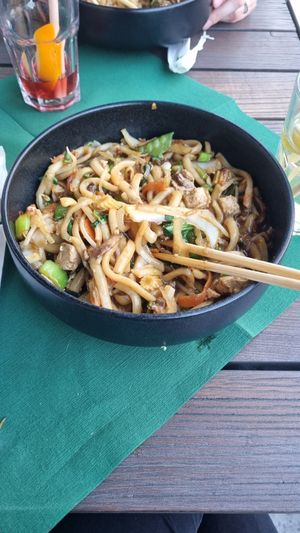 Udon noodles dish with tofu at Mishio in Bern