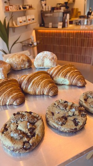 Vegan cookie, vegan croissant, vegan "BMO" bun with cheese at Pontes in Copenhagen