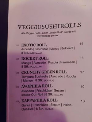 Menu at SAKIMO München in Bayern