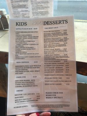 Kids and Desserts menu at FUZION FOOD & MOOD in England