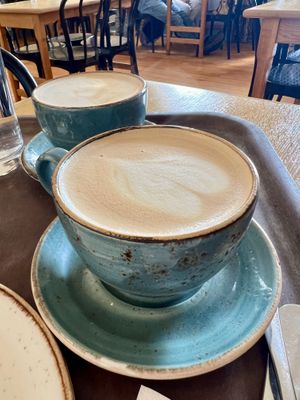 Decaf lattes with oat milk   at Cawdor Castle Cafe in Nairn
