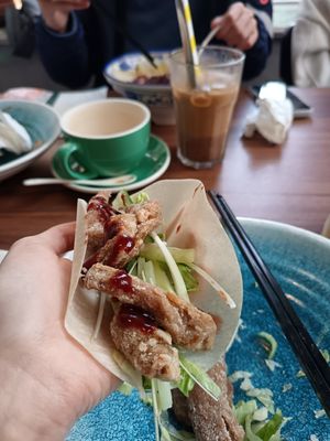 Wrapped with the pancake! (They got 6 pancakes in total) at Dragon Oriental Restaurant in Manchester