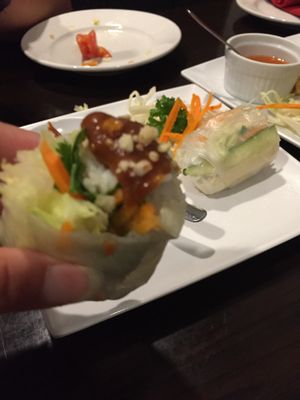Fresh rolls with tofu and peanut sauce at Yaya's Thai Restaurant in San Antonio