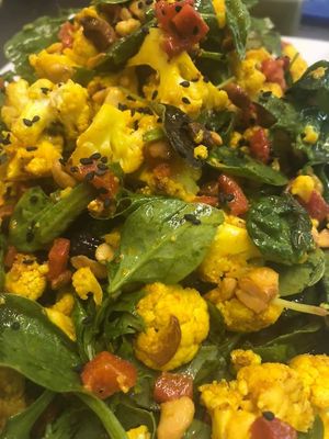 Tumeric roasted Cauliflower and cashew salad at Reality Bites Cafe in Rangiora