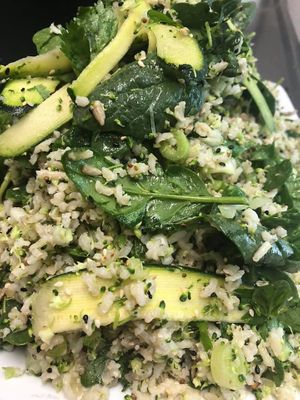 Brown rice, super greens and toasted seeds  at Reality Bites Cafe in Rangiora