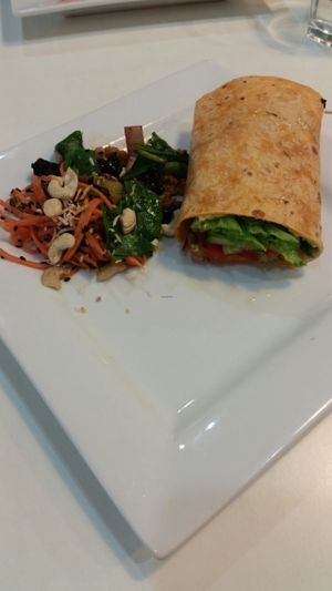 Vegan wrap & mixed fresh salad at Reality Bites Cafe in Rangiora