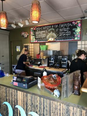 Order at the counter and they bring it out to you.  at The Surfinista Cafe in Cocoa Beach