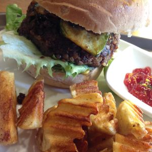 Veggie Burger & Fries at Coexistence Vegan Cafe in Seoul