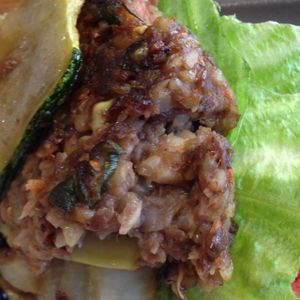 close up of the mushy 'burger' :( at Coexistence Vegan Cafe in Seoul