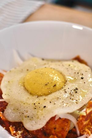 Chilaquiles con huevo vegano  at Sessarego in Mexico City