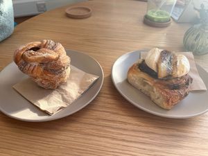 Cardamon cronut and banana cream cinnamon bun  at Grounded in Aberdeen