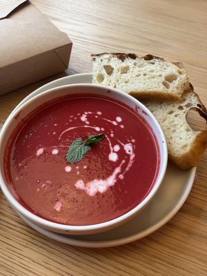 Beetroot and coconut soup   at Grounded in Aberdeen