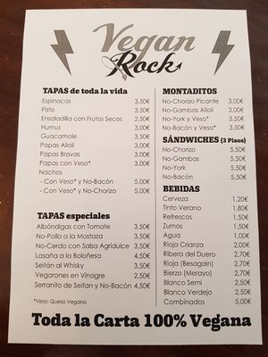 Menu at Vegan Rock in Sevilla