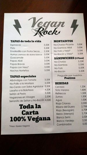 Menu at Vegan Rock in Sevilla