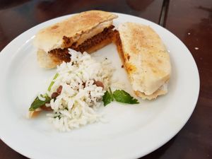 Chorizo montadito at Vegan Rock in Sevilla