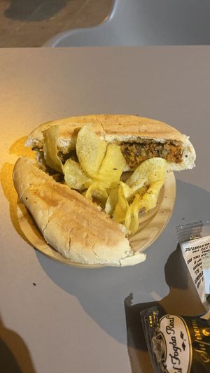 Spicy “chorizo” montadito at Vegan Rock in Sevilla