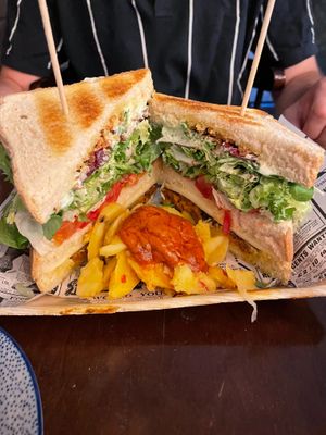Chorizo sandwich at Vegan Rock in Sevilla