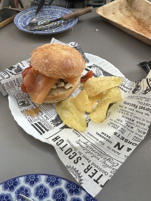 “No” salmon sandwich called Pan de Cristal   at Vegan Rock in Sevilla