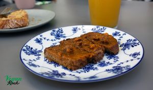 Vegan toast of orange butter (typical of seville) at Vegan Rock in Sevilla