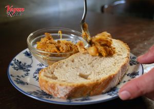 Vegan toast of "pringá" (typical of seville) at Vegan Rock in Sevilla