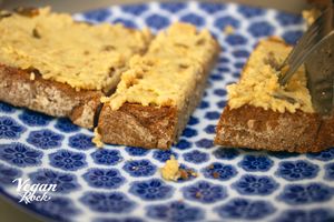 Vegan toast of yellow butter (typical of seville) at Vegan Rock in Sevilla