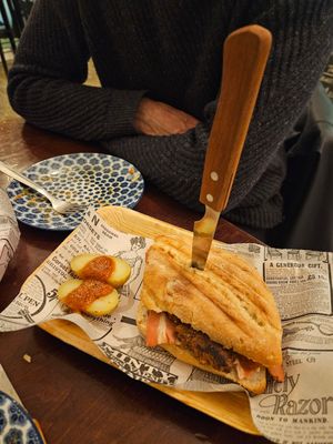 Baquette with seitan and no bacon and green peppers. (Slightly too dry) at Vegan Rock in Sevilla