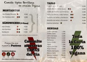 Menu  at Vegan Rock in Sevilla