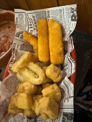 fried “seafood”. it was good, but a bit dry with no sauce  at Vegan Rock in Sevilla