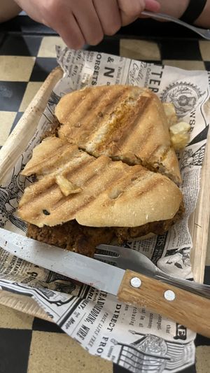 seitan sandwich - comes with chips but eaten before photo taken  at Vegan Rock in Sevilla
