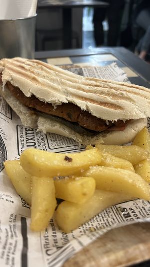 Seitan sandwich -tastes better than looks  at Vegan Rock in Sevilla