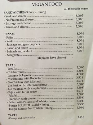 Current English menu at Vegan Rock in Sevilla