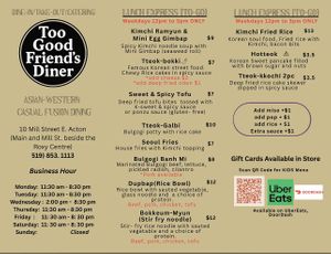 Menu   at Too Good Friend's Diner in Acton
